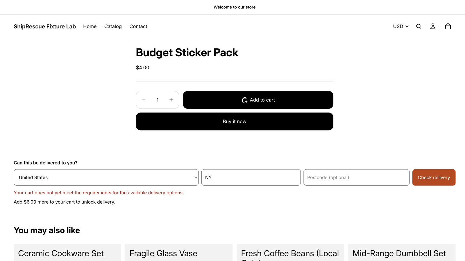 The checker on a product page: a blocked cart answered honestly, with the way through and its price.